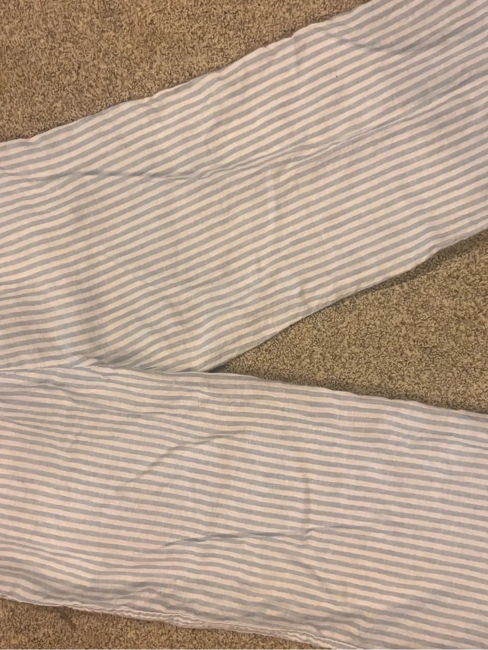 Quince Light Blue & White Striped Cropped Wide-Leg Linen Blend Pants